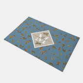 Paillasson Dusty Blue Rustic Brown Feuilles Famille Monogramm (Incliné)