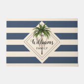 Paillasson Dusty Blue White Stripes Tropical Beach Monogramme (Devant)