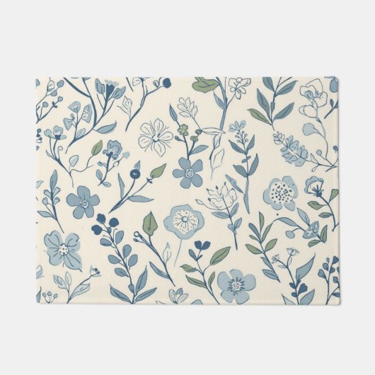 Paillasson Dusty Blue Wildflower Meadow Botanical Pattern (Devant)