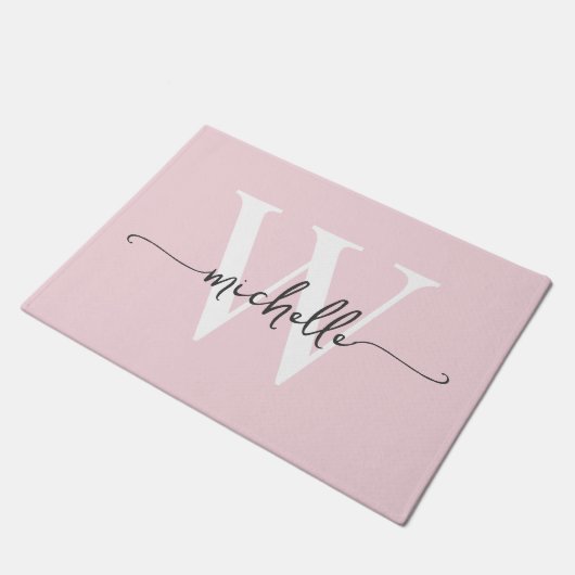 Paillasson Écriture de nom de monogramme rose pâle élégant mo (Incliné)