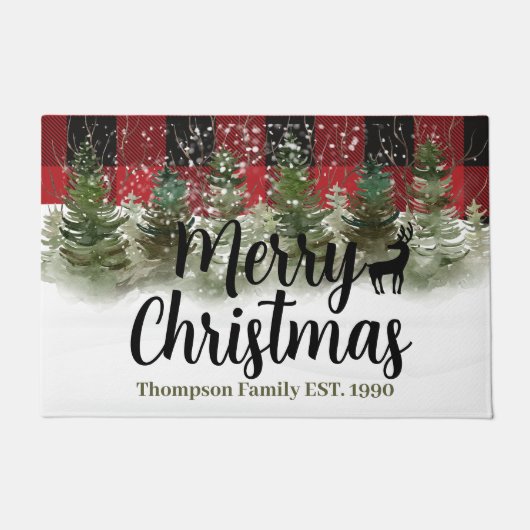 Paillasson Écriture festive de famille arbre d'hiver Joyeux N (Devant)