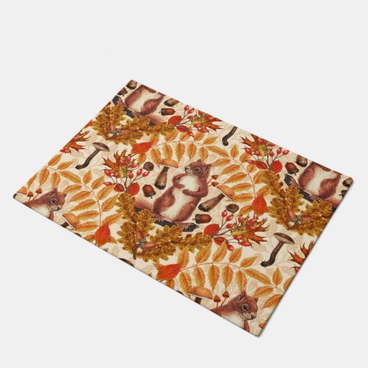 Paillasson Écureuil d'automne sur blanc (Incliné)