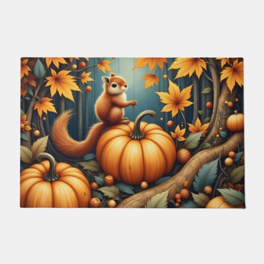 Paillasson Écureuil sur Citrouilles à l'automne (Devant)
