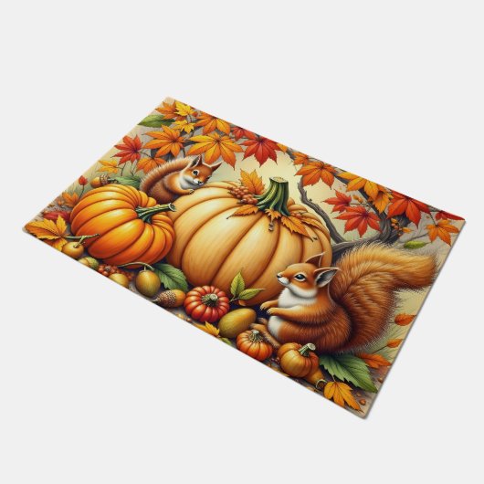 Paillasson Écureuils et Citrouilles en Scène d'automne (Incliné)
