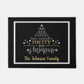 Paillasson Élégant Black Gold Joyeux Petit Monogramme de Noël (Devant)