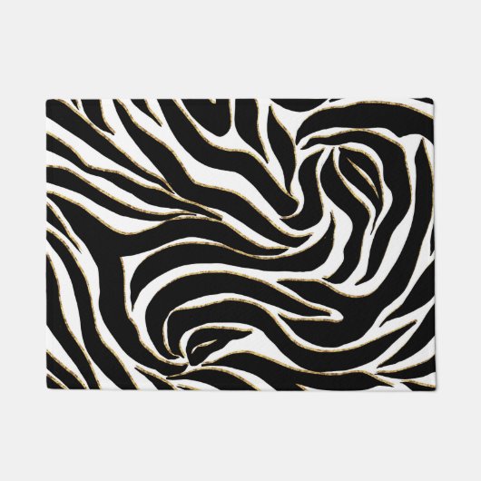 Paillasson Elégant Black Gold Zebra Poster de animal blanc (Devant)