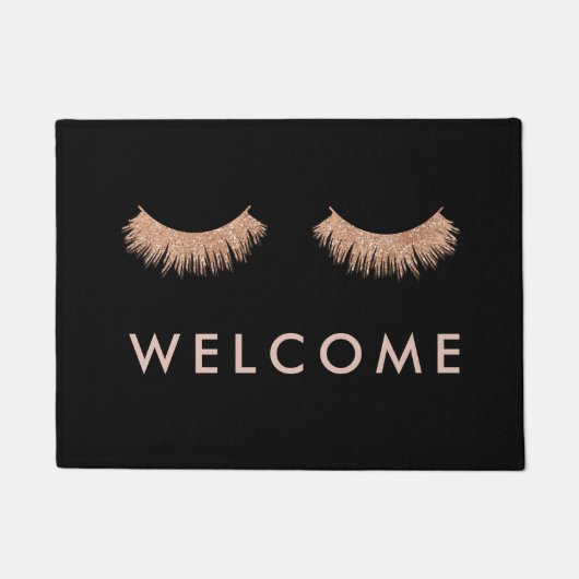 Paillasson Élégant Black Rose Gold Eyelashes Welcome Doormat (Devant)
