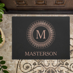 Paillasson Elegant Black & Rose Gold Family Name Monogram