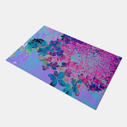 Paillasson Élégant bleu foncé et lumière magenta Hydrangea (Incliné)