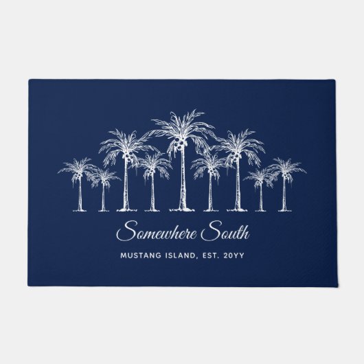 Paillasson Elegant Blue White Palm Trees Personalized (Devant)