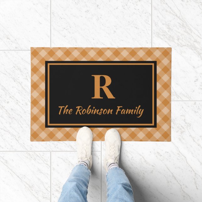 Paillasson Élégant Buffle de Chute Noire Plaid Monogramme Per (Intérieur)