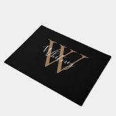 Paillasson Élégant Chic Black Gold Monogramme Nom du script (Incliné)
