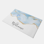 Paillasson Élégant Cool Bleu Agate avec ruban Parties scintil (Incliné)