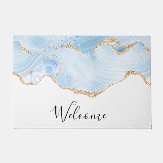 Paillasson Élégant Cool Bleu Agate avec ruban Parties scintil (Devant)