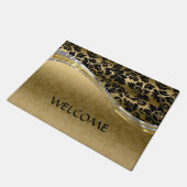 Paillasson Élégant Damas Noir & Or Avec Accents Argent 2 (Incliné)