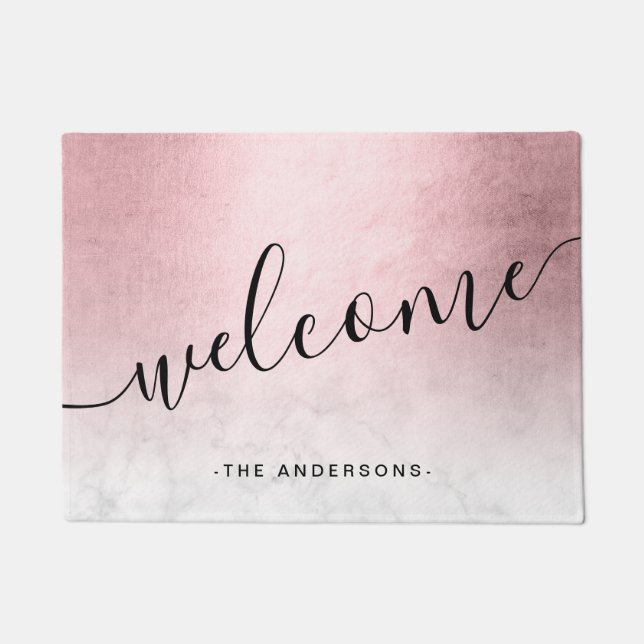 Paillasson Elégant dégradé moderne rose doré blanc marbre (Devant)