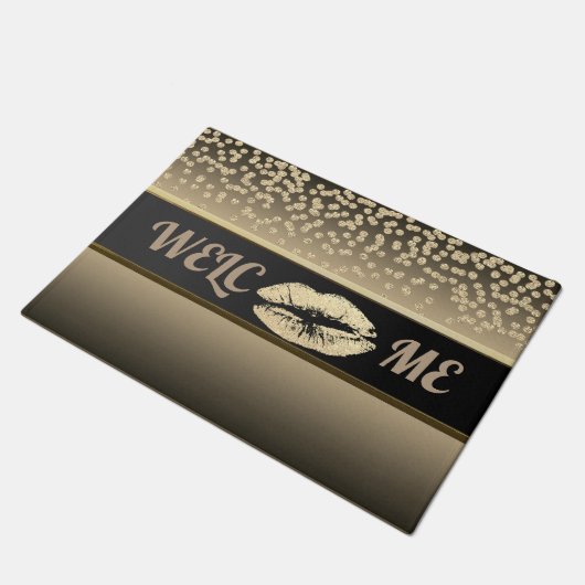 Paillasson Élégant Diamants Or-Glittery Lip Personnalisé (Incliné)