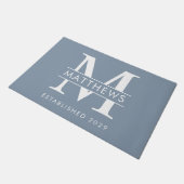 Paillasson Élégant Dusty Blue Custom Monogramme Nom (Incliné)
