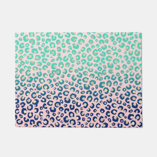 Paillasson Élégant empreinte de léopard or bleu Mint Gradient (Devant)