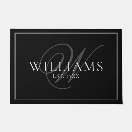 Paillasson Elegant Grey Monogramme Nom Nouveau marié Mariage (Devant)