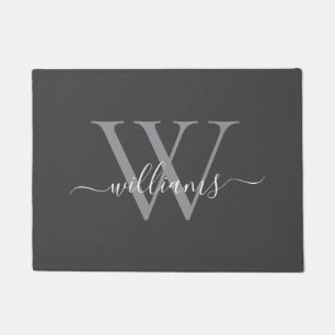 Paillasson Élégant gris blanc Personnalisé Monogramme Nom du