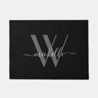 Élégant gris noir Monogramme Nom Script initial