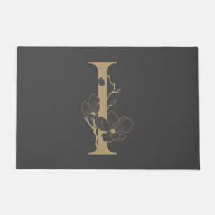 Paillasson Élégant I Boho Floral Monogramme initial Gris Or