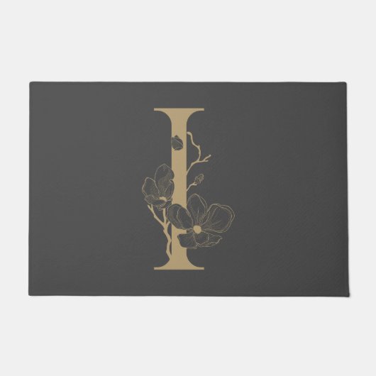Paillasson Élégant I Boho Floral Monogramme initial Gris Or (Devant)