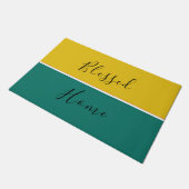 Paillasson Élégant Jaune Vert Script moderne Béni Accueil (Incliné)
