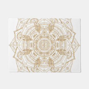 Paillasson Elégant Mandala Blanc & Or Dessiné À La Main