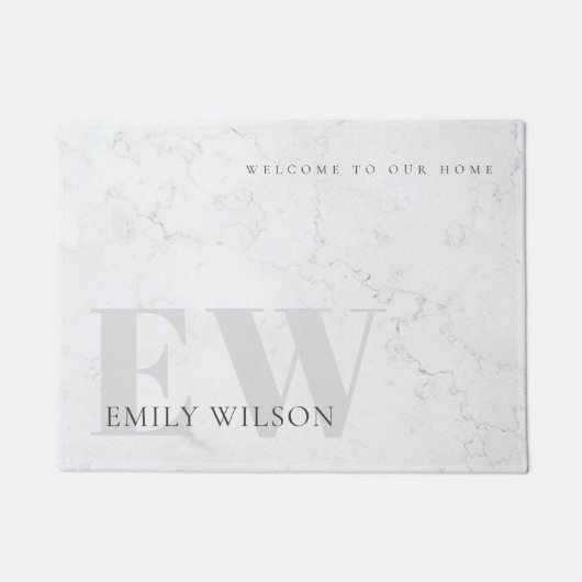 Paillasson Élégant marbre rustique Pierre gris Monogramme Nom (Devant)