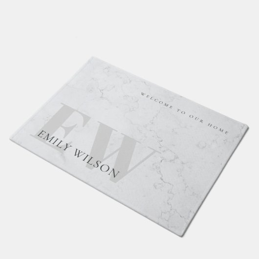 Paillasson Élégant marbre rustique Pierre gris Monogramme Nom (Incliné)