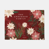Paillasson Élégant Maroon Nom de famille Poinsettia Noël (Devant)