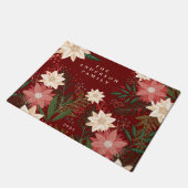 Paillasson Élégant Maroon Nom de famille Poinsettia Noël (Incliné)