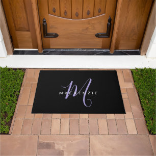 Paillasson Élégant moderne Lavande Noire Script Monogramme