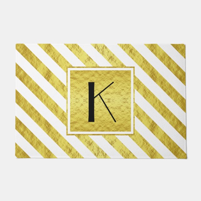 Paillasson Élégant Monogram Gold Stripes (Devant)