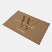 Paillasson Élégant Monogram Khaki Noms Script Mariage (Incliné)