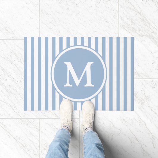 Paillasson Élégant Monogramme à bandes bleues (Intérieur)