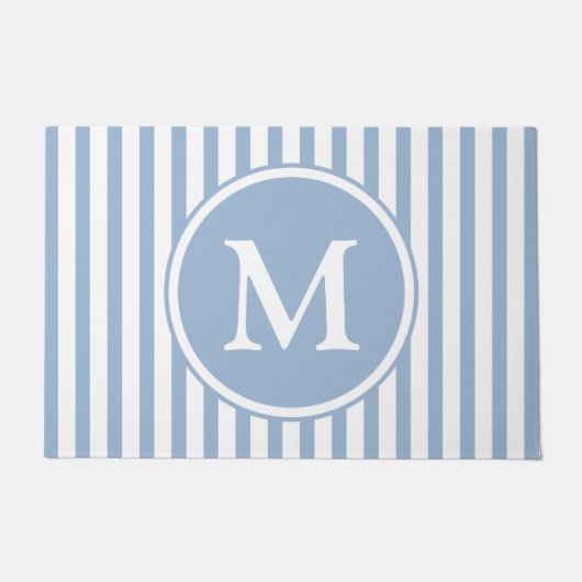 Paillasson Élégant Monogramme à bandes bleues (Devant)