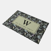 Paillasson Elégant Monogramme Aquarelle Noir Vert Feuilles (Incliné)