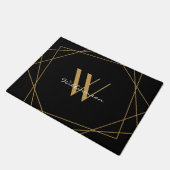 Paillasson Élégant Monogramme Black Gold Ajout de nom Script (Incliné)