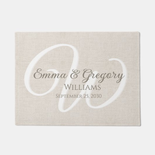 Paillasson Élégant Monogramme Blanc Lin (Devant)
