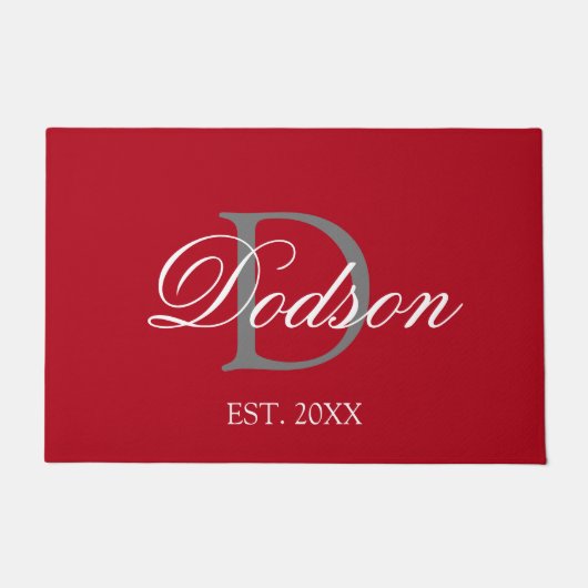 Paillasson Élégant Monogramme blanc rouge Date d'établissemen (Devant)