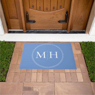 Paillasson Élégant Monogramme bleu blanc minimaliste