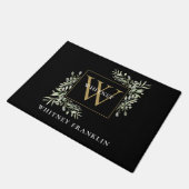 Paillasson Élégant Monogramme d'or noir Verdure Feuillage (Incliné)