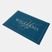 Paillasson Élégant Monogramme gris bleu Nom Mariage nouvellem (Incliné)