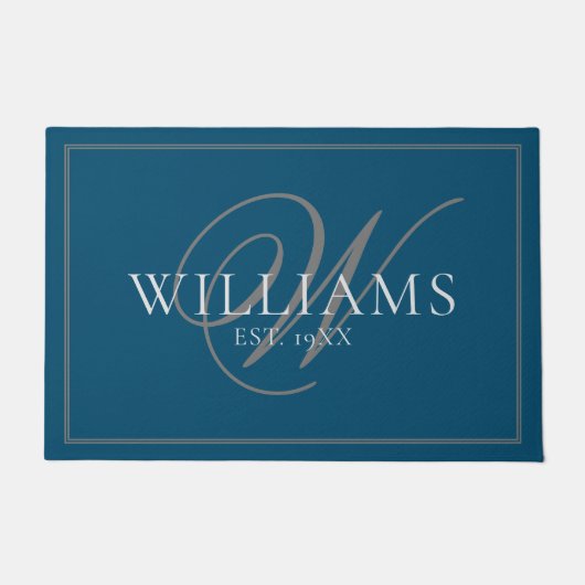 Paillasson Élégant Monogramme gris bleu Nom Mariage nouvellem (Devant)