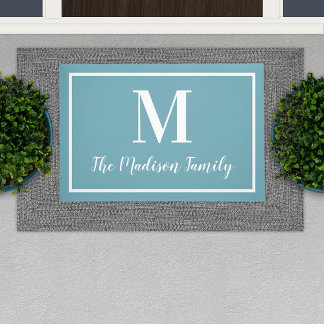 Paillasson Élégant monogramme initial bleu aqua personnalisé