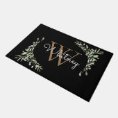 Paillasson Élégant monogramme noir or feuillage (Incliné)