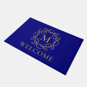 Paillasson Élégant Monogramme or Marine Blue Welcome Doormat (Incliné)